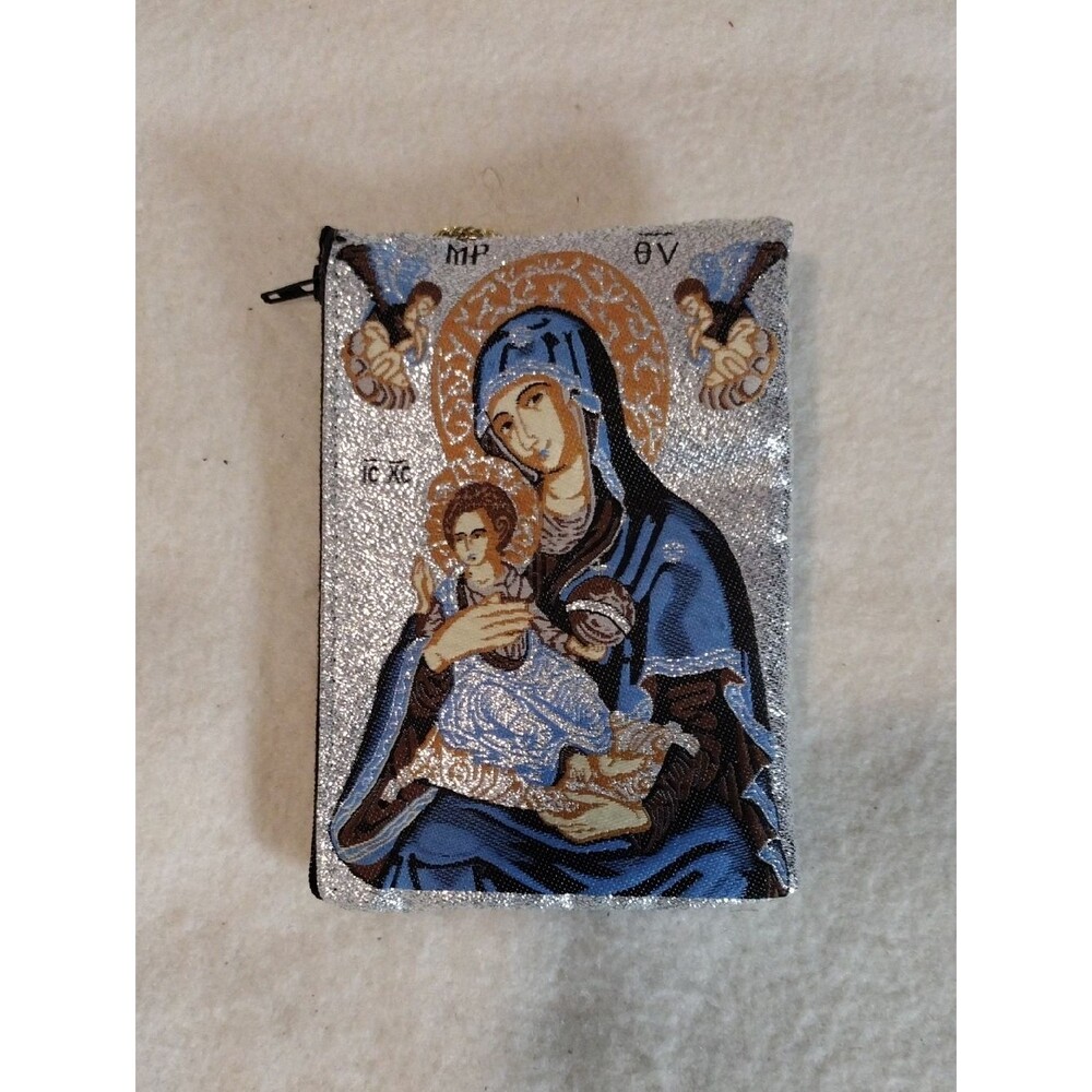 3 For $12 Sale! Religious Icon Zip Pouch - Blue and Silver